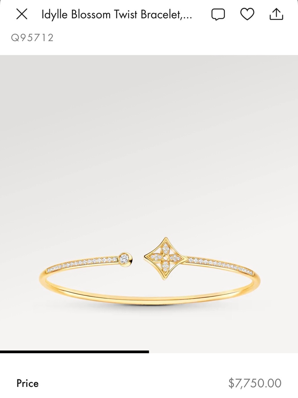 Louis Vuitton Idylle Blossom Diamond Twist Bracelet
Yellow Gold